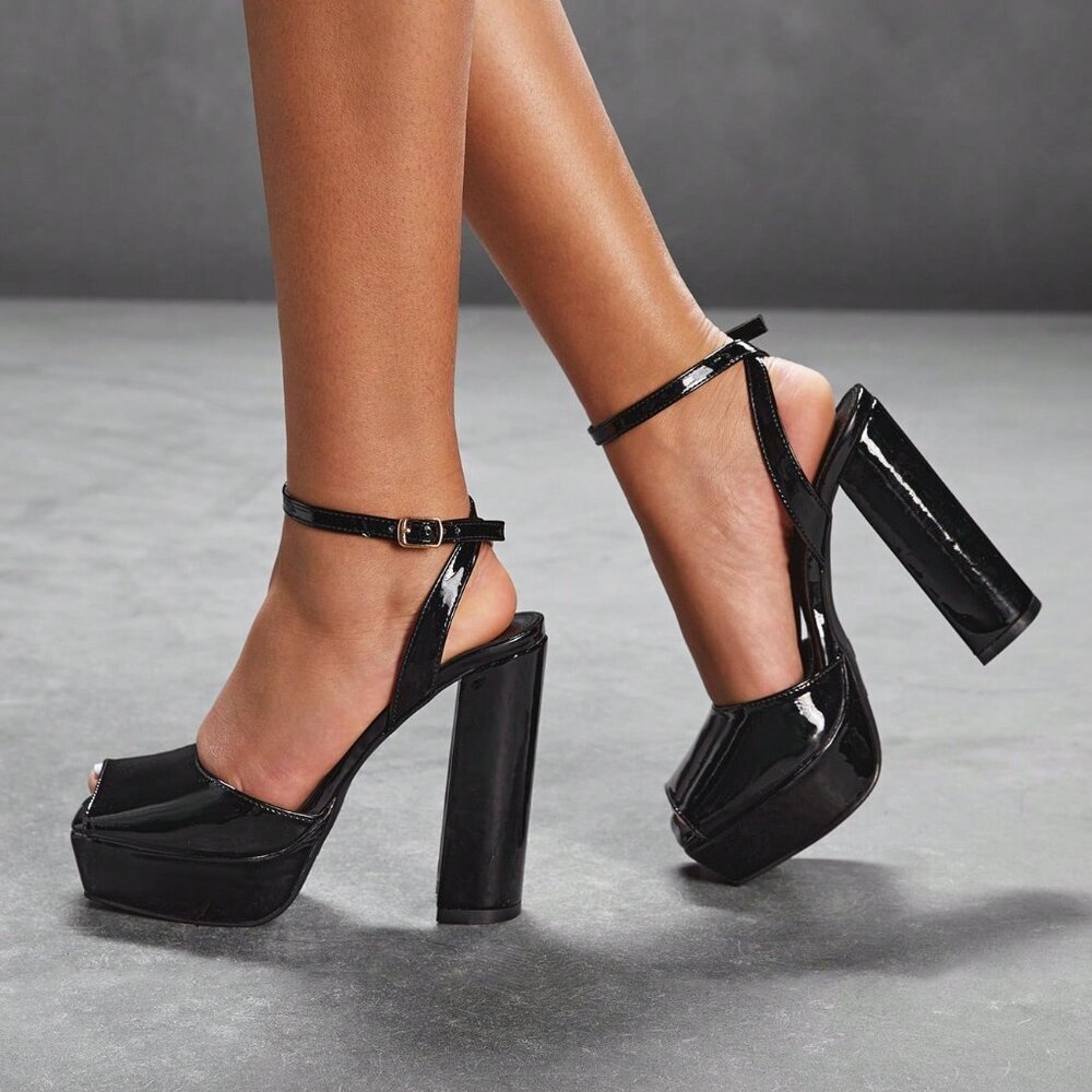 Black Preppy Women's Sexy Thick High Heel Sandals